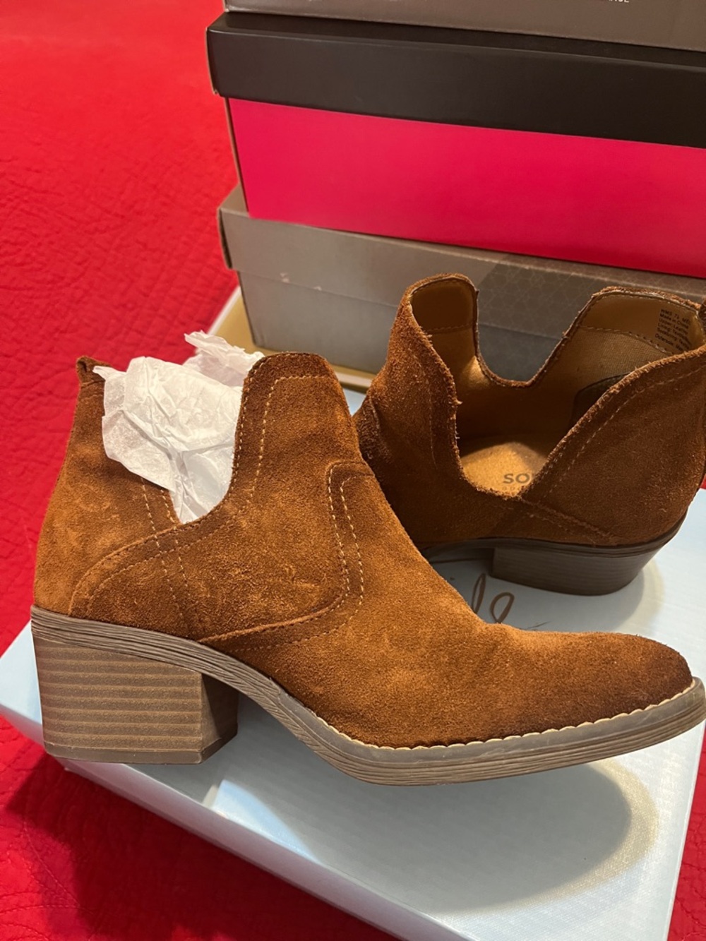 Women’s Suede Cutout Ankle Booties in Chestnut Brown